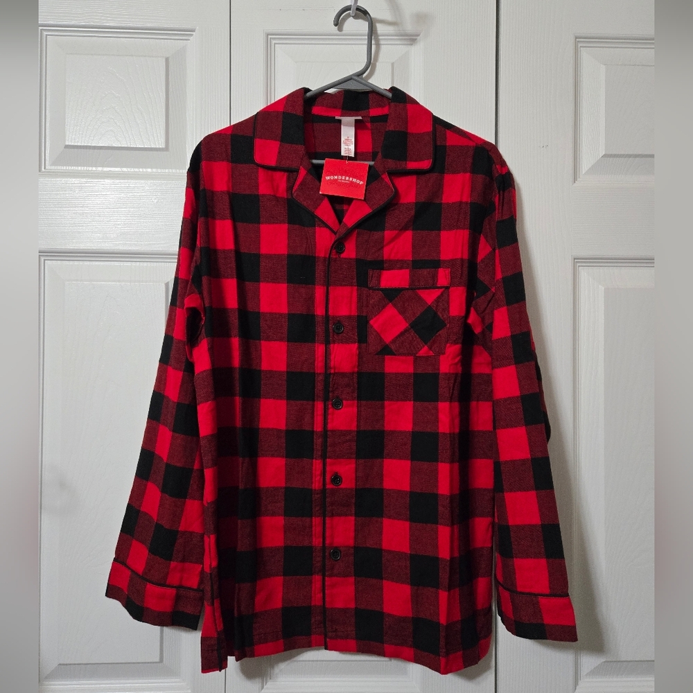 Red Black Plaid Button Down Pajama Shirt, Small, New With Tags
